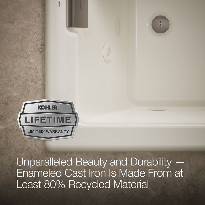 KOHLER K-856-JHN Tea-for-Two 66" x 36" drop-in/undermount whirlpool bath, biscuit - view 5