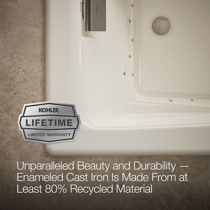 KOHLER K-865-GH96 Tea-for-Two 71-3/4" x 36" drop-in Heated BubbleMassage air bath, biscuit - view 5