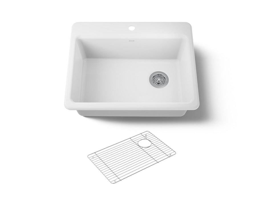 KOHLER K-8668-1A1 Riverby 27" top-mount single-bowl kitchen sink, white