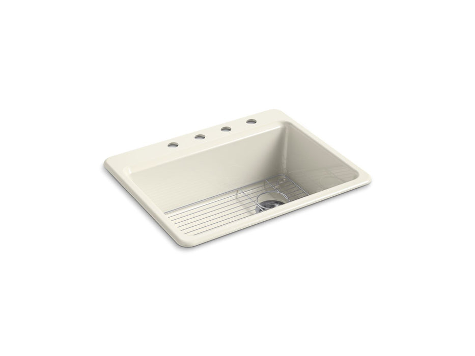 KOHLER K-8668-4A1 Riverby 27" top-mount single-bowl kitchen sink, biscuit