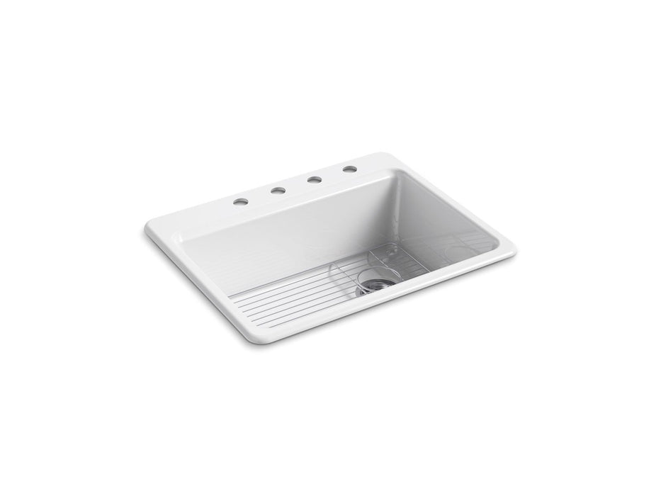 KOHLER K-8668-4A1 Riverby 27" top-mount single-bowl kitchen sink, white