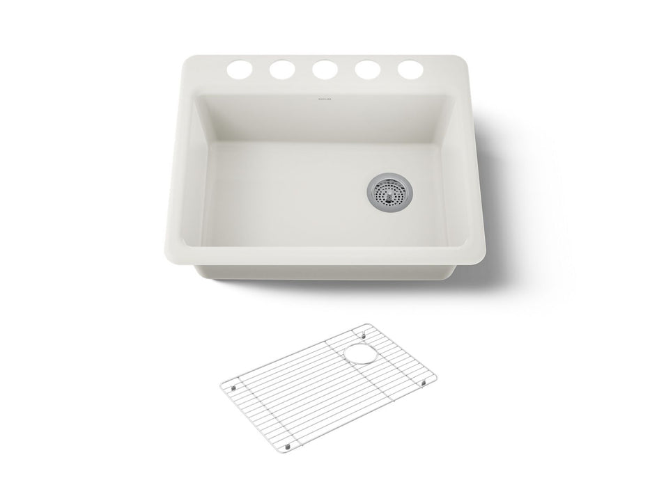 KOHLER K-8668-5UA1 Riverby 27" undermount single-bowl kitchen sink, biscuit