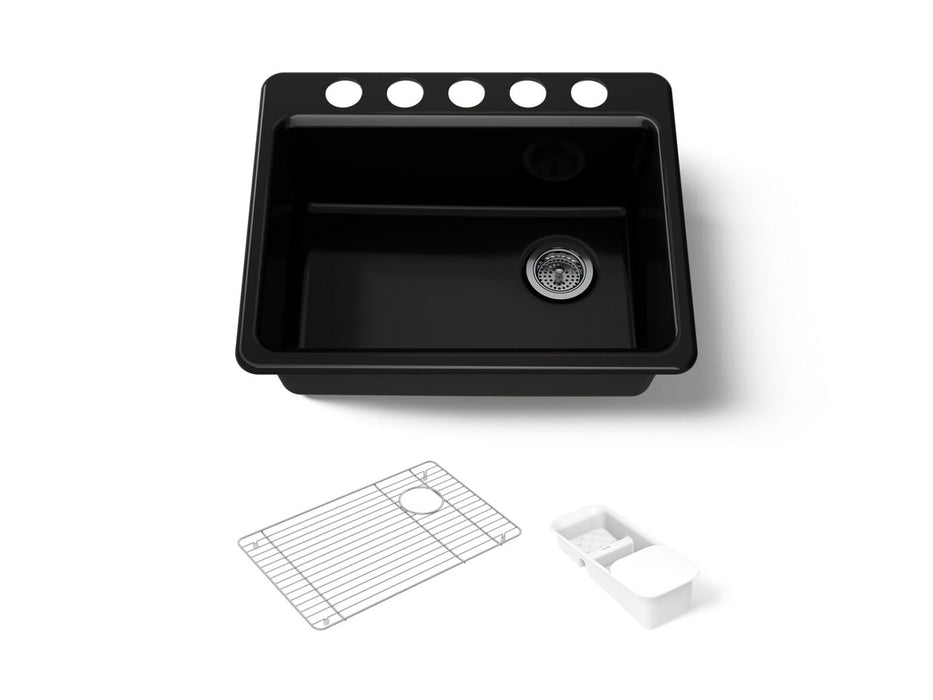 KOHLER K-8668-5UA2 Riverby 27" undermount single-bowl workstation kitchen sink, black black