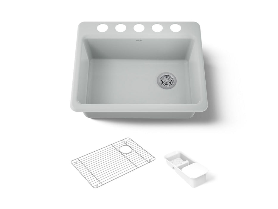KOHLER K-8668-5UA2 Riverby 27" undermount single-bowl workstation kitchen sink, ice grey