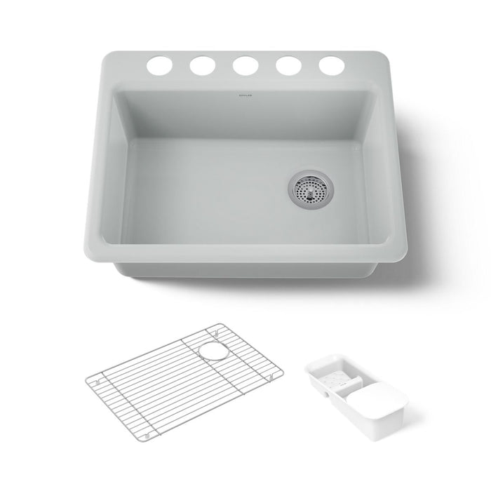 KOHLER K-8668-5UA2 Riverby 27" undermount single-bowl workstation kitchen sink, ice grey - view 5