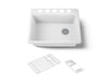 KOHLER K-8668-5UA2 Riverby 27" undermount single-bowl workstation kitchen sink, white