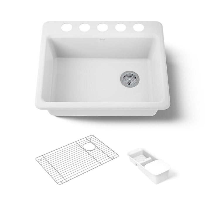 KOHLER K-8668-5UA2 Riverby 27" undermount single-bowl workstation kitchen sink, white - view 5