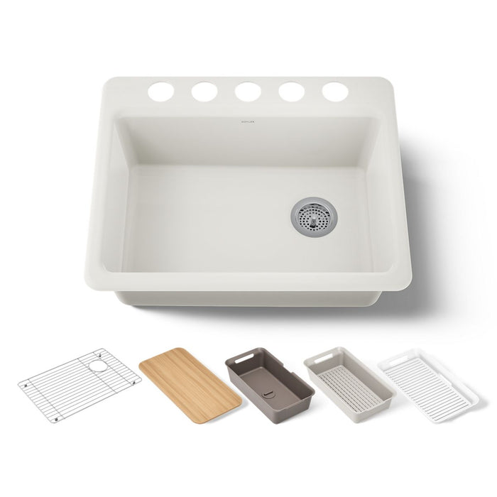 KOHLER K-8668-5UPC Riverby 27" undermount single-bowl workstation kitchen sink, biscuit - view 5