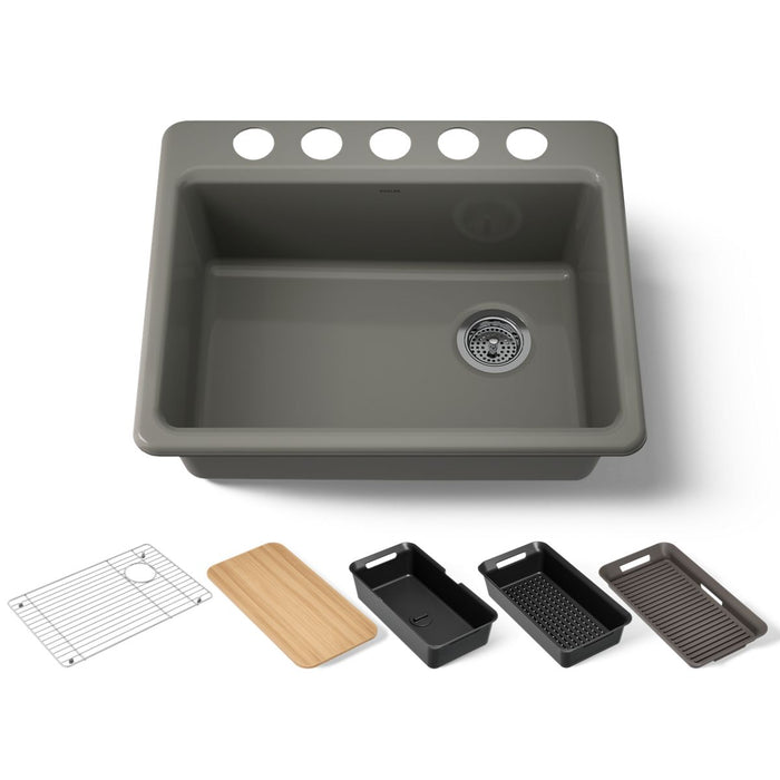 KOHLER K-8668-5UPC Riverby 27" undermount single-bowl workstation kitchen sink, thunder grey - view 5