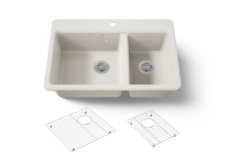 KOHLER K-8669-1A1 Riverby 33" top-mount double-bowl kitchen sink, biscuit