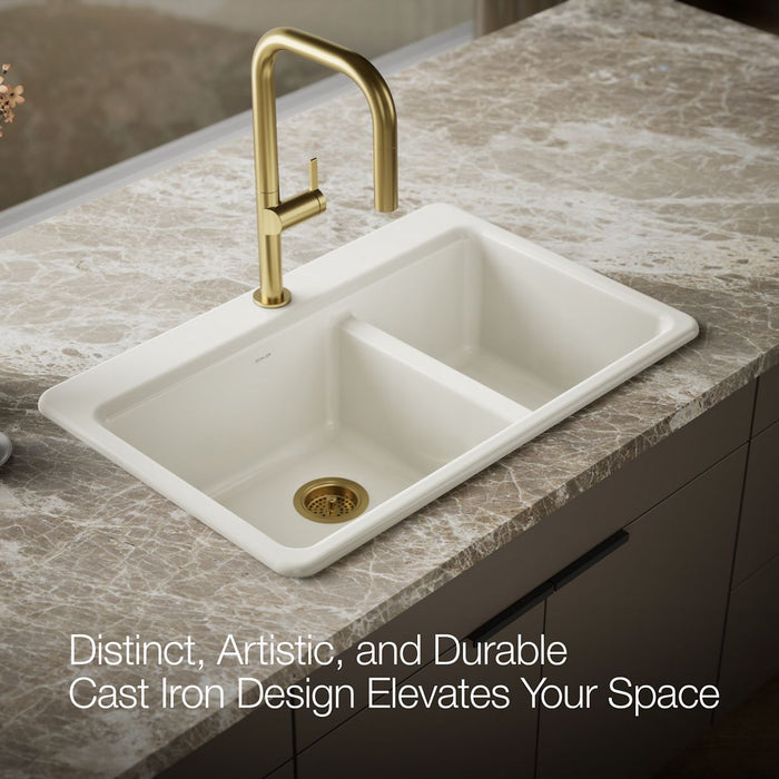 KOHLER K-8669-1A1 Riverby 33" top-mount double-bowl kitchen sink, biscuit - view 4