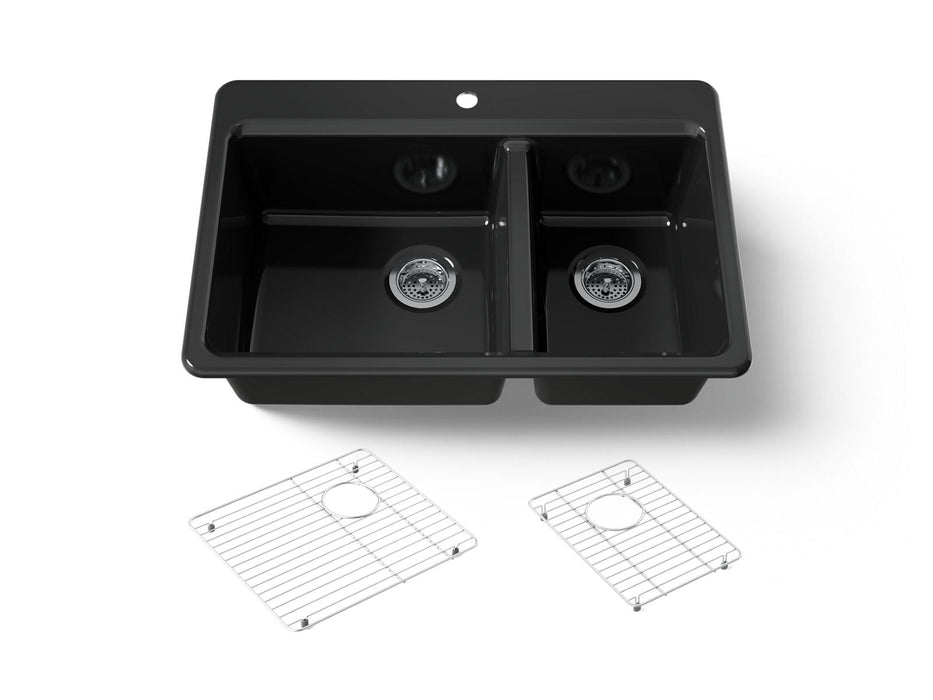 KOHLER K-8669-1A1 Riverby 33" top-mount double-bowl kitchen sink, black black