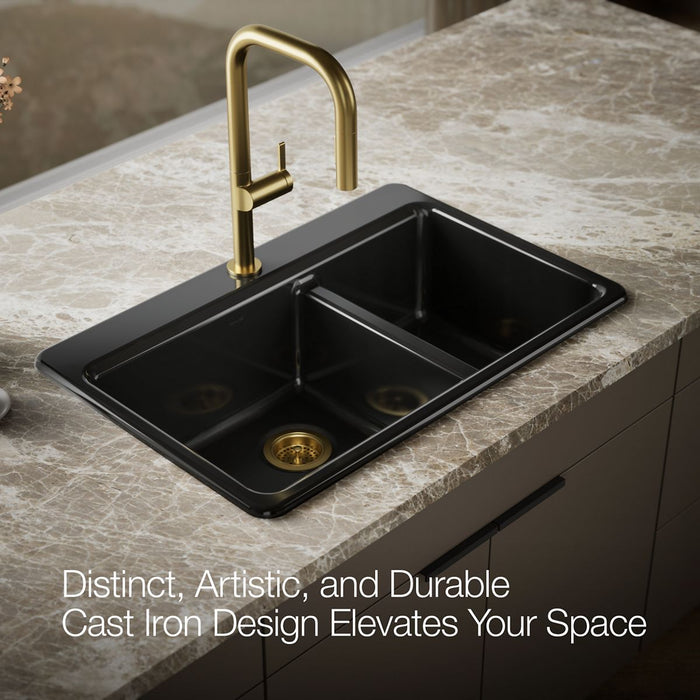 KOHLER K-8669-1A1 Riverby 33" top-mount double-bowl kitchen sink, black black - view 4