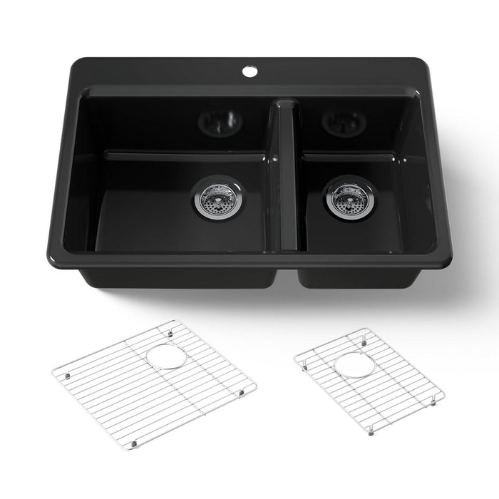 KOHLER K-8669-1A1 Riverby 33" top-mount double-bowl kitchen sink, black black - view 5