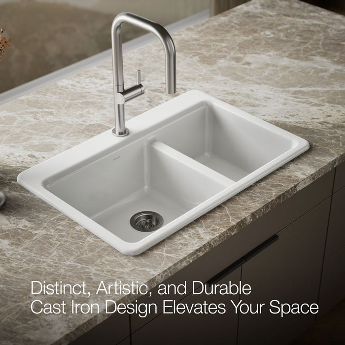 KOHLER K-8669-1A1 Riverby 33" top-mount double-bowl kitchen sink, white - view 4