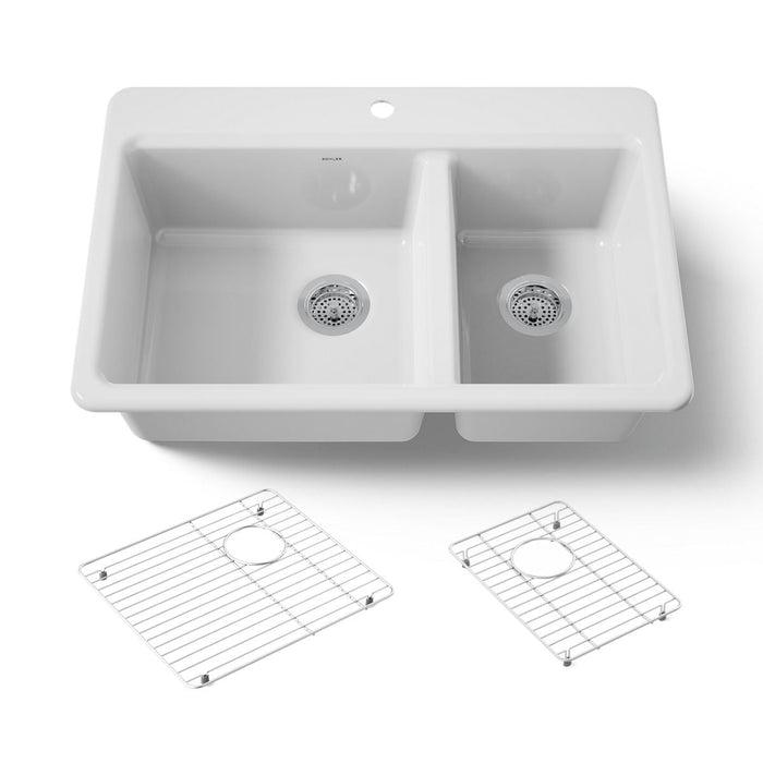KOHLER K-8669-1A1 Riverby 33" top-mount double-bowl kitchen sink, white - view 5