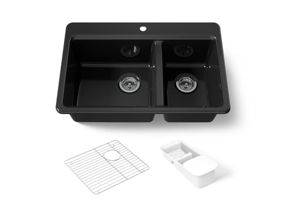 KOHLER K-8669-1A2 Riverby 33" top-mount double-bowl workstation kitchen sink, black black