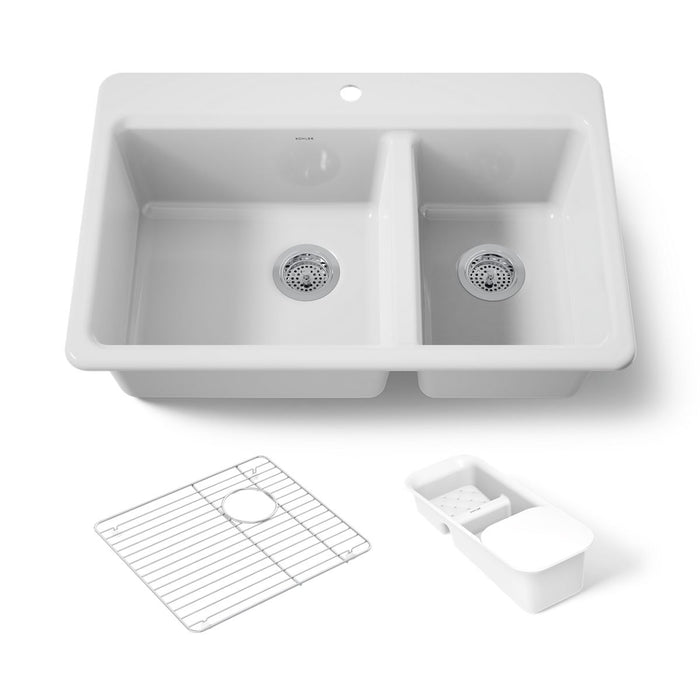KOHLER K-8669-1A2 Riverby 33" top-mount double-bowl workstation kitchen sink, white - view 5