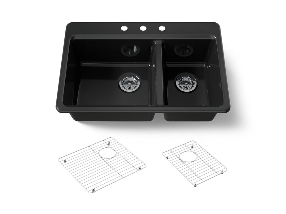 KOHLER K-8669-3A1 Riverby 33" top-mount double-bowl kitchen sink, black black