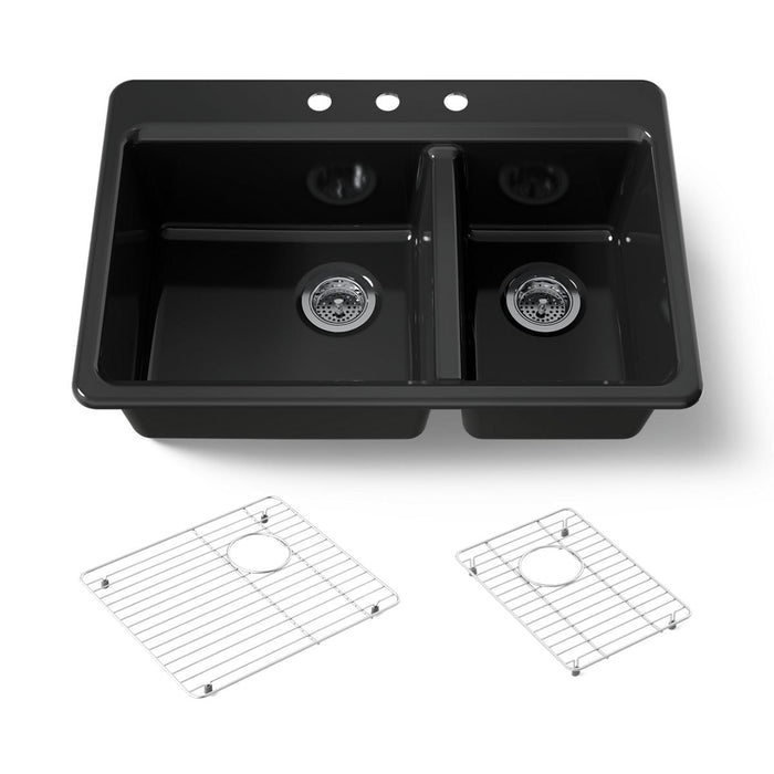 KOHLER K-8669-3A1 Riverby 33" top-mount double-bowl kitchen sink, black black - view 5