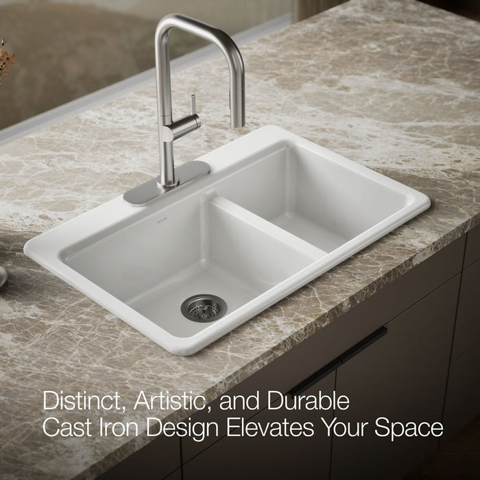 KOHLER K-8669-3A1 Riverby 33" top-mount double-bowl kitchen sink, white - view 4
