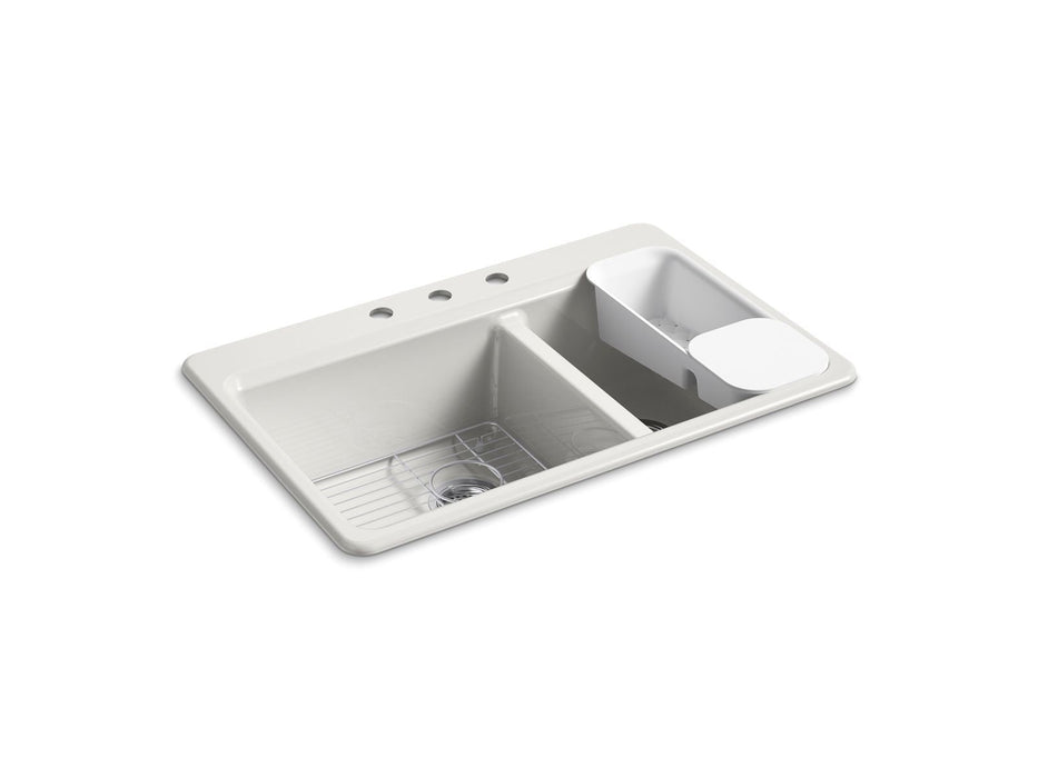 KOHLER K-8669-3A2 Riverby 33" top-mount double-bowl workstation kitchen sink, sea salt