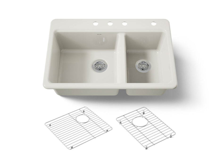 KOHLER K-8669-4A1 Riverby 33" top-mount double-bowl kitchen sink, biscuit