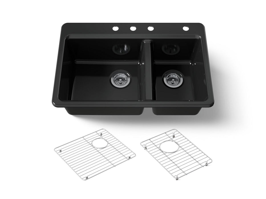 KOHLER K-8669-4A1 Riverby 33" top-mount double-bowl kitchen sink, black black