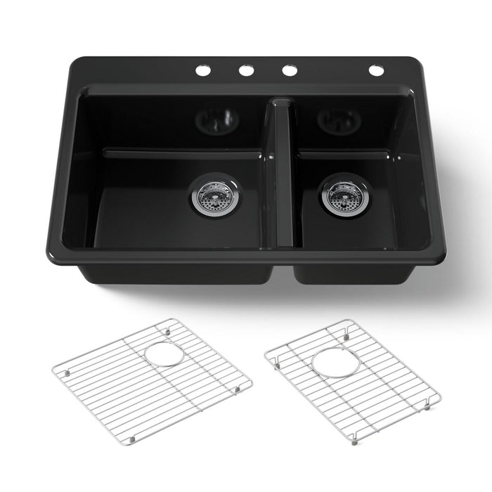 KOHLER K-8669-4A1 Riverby 33" top-mount double-bowl kitchen sink, black black - view 5