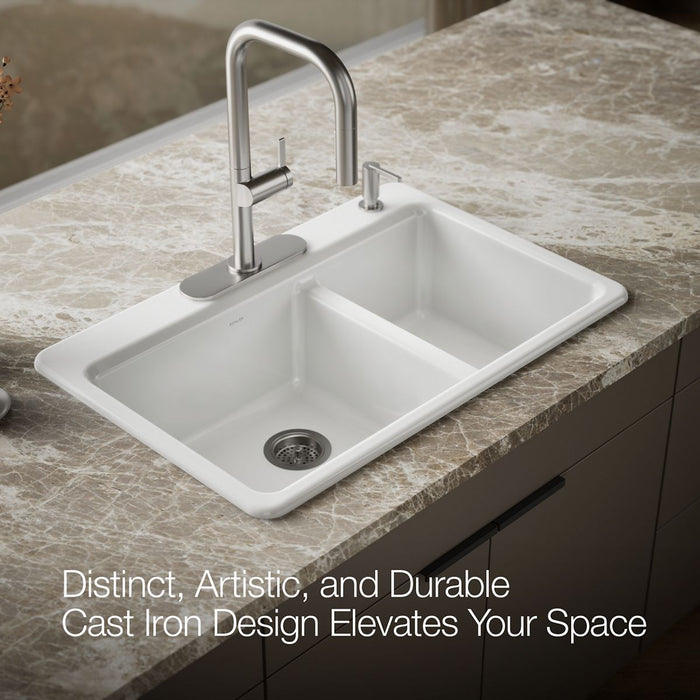 KOHLER K-8669-4A1 Riverby 33" top-mount double-bowl kitchen sink, white - view 4