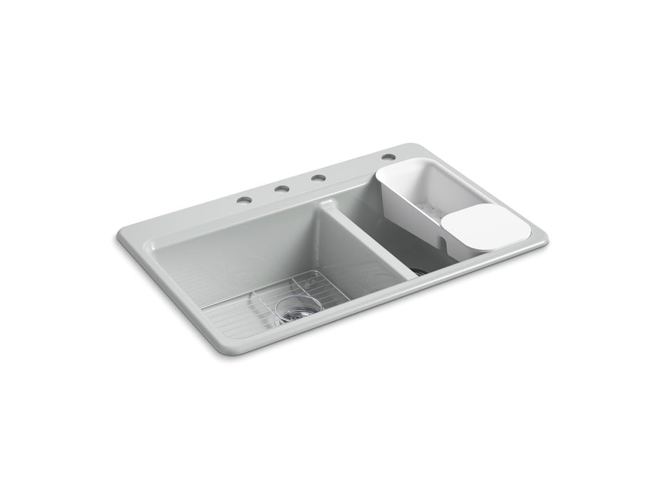 KOHLER K-8669-4A2 Riverby 33" top-mount double-bowl workstation kitchen sink, ice grey