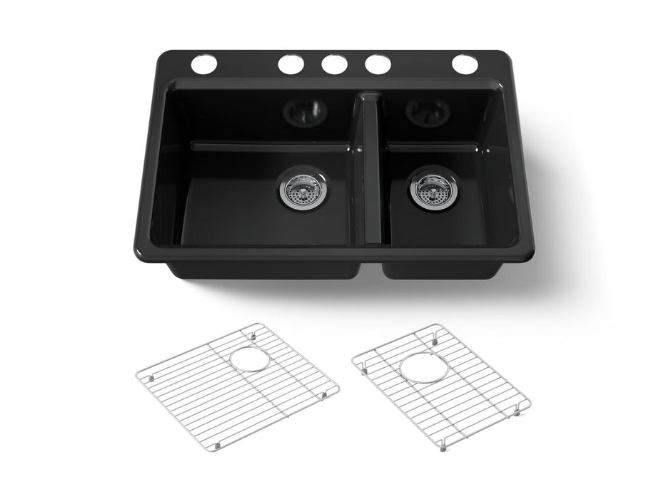 KOHLER K-8669-5UA1 Riverby 33" undermount double-bowl kitchen sink, black black