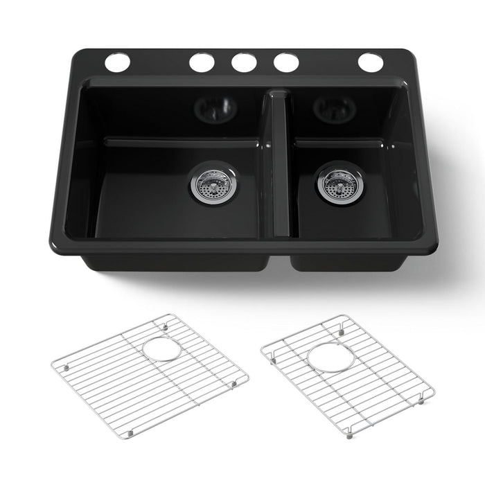 KOHLER K-8669-5UA1 Riverby 33" undermount double-bowl kitchen sink, black black - view 5