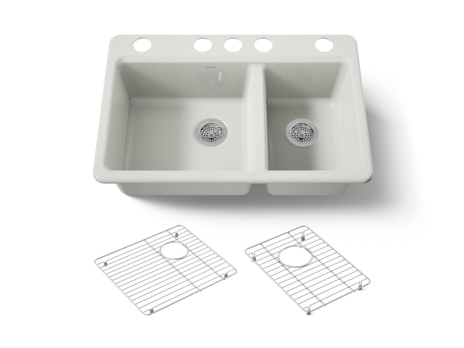 KOHLER K-8669-5UA1 Riverby 33" undermount double-bowl kitchen sink, dune