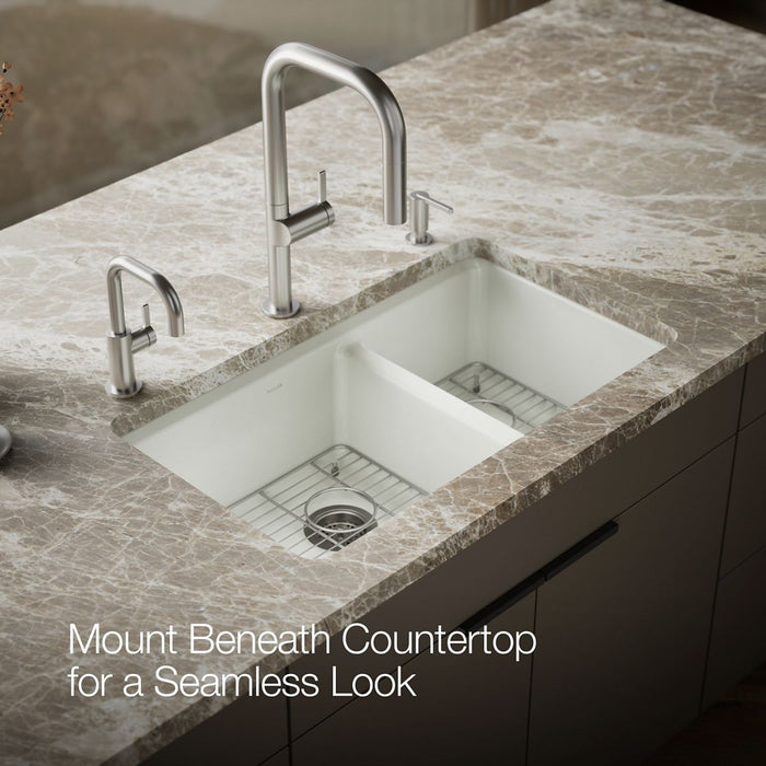 KOHLER K-8669-5UA1 Riverby 33" undermount double-bowl kitchen sink, dune - view 5