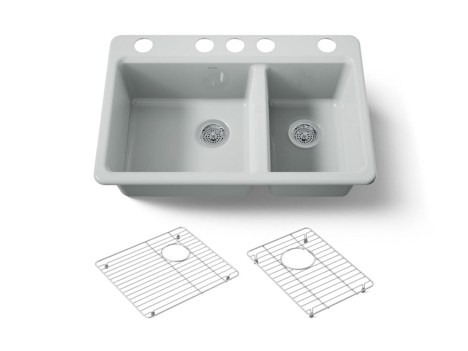 KOHLER K-8669-5UA1 Riverby 33" undermount double-bowl kitchen sink, ice grey