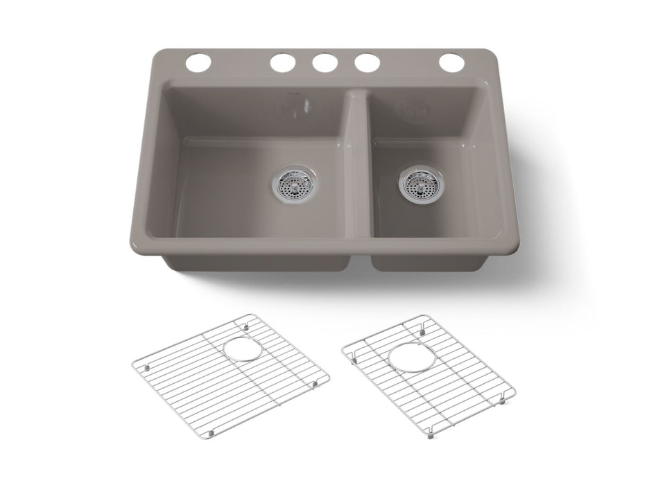 KOHLER K-8669-5UA1 Riverby 33" undermount double-bowl kitchen sink, truffle