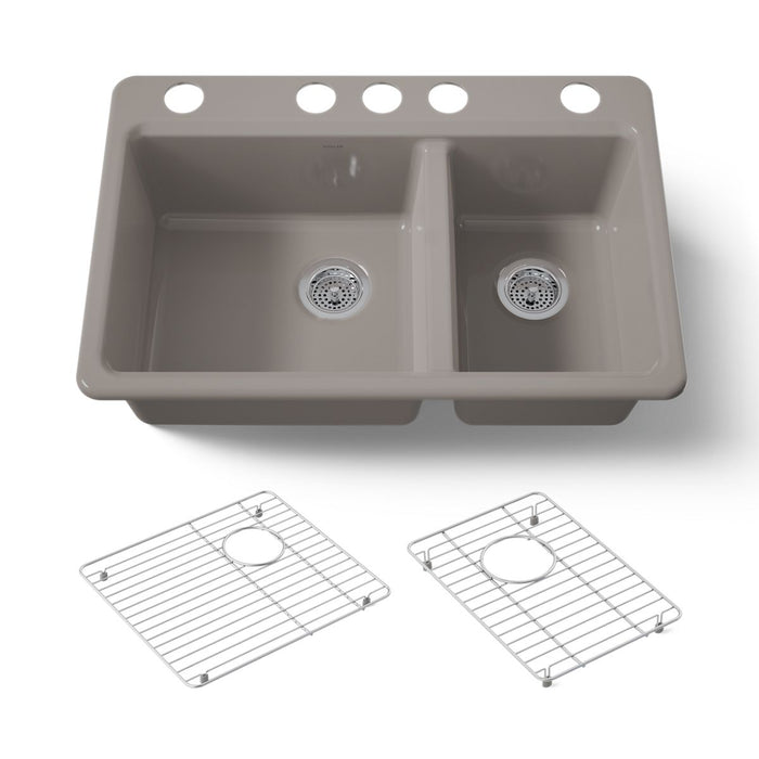 KOHLER K-8669-5UA1 Riverby 33" undermount double-bowl kitchen sink, truffle - view 5