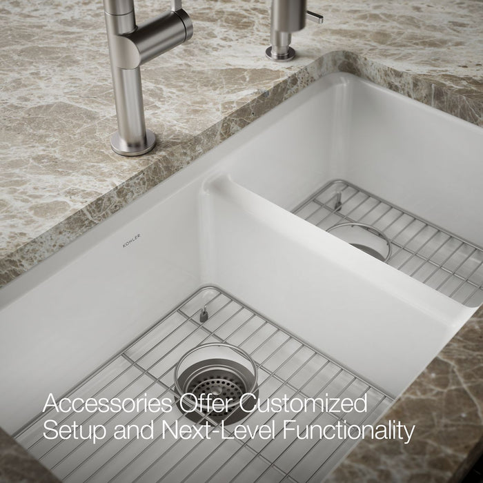 KOHLER K-8669-5UA1 Riverby 33" undermount double-bowl kitchen sink, white - view 5