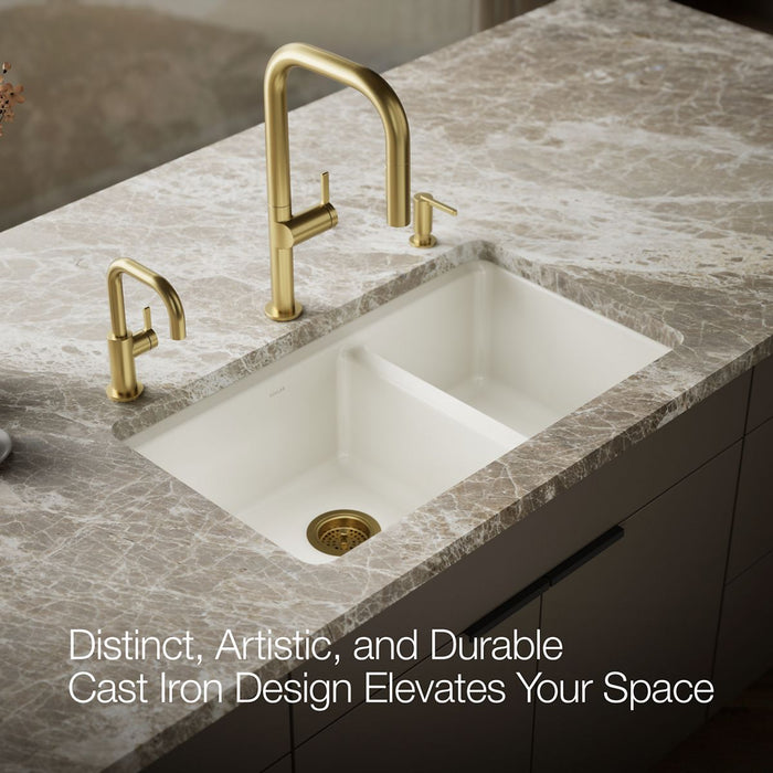 KOHLER K-8669-5UA3 Riverby 33" undermount double-bowl workstation kitchen sink, biscuit - view 4