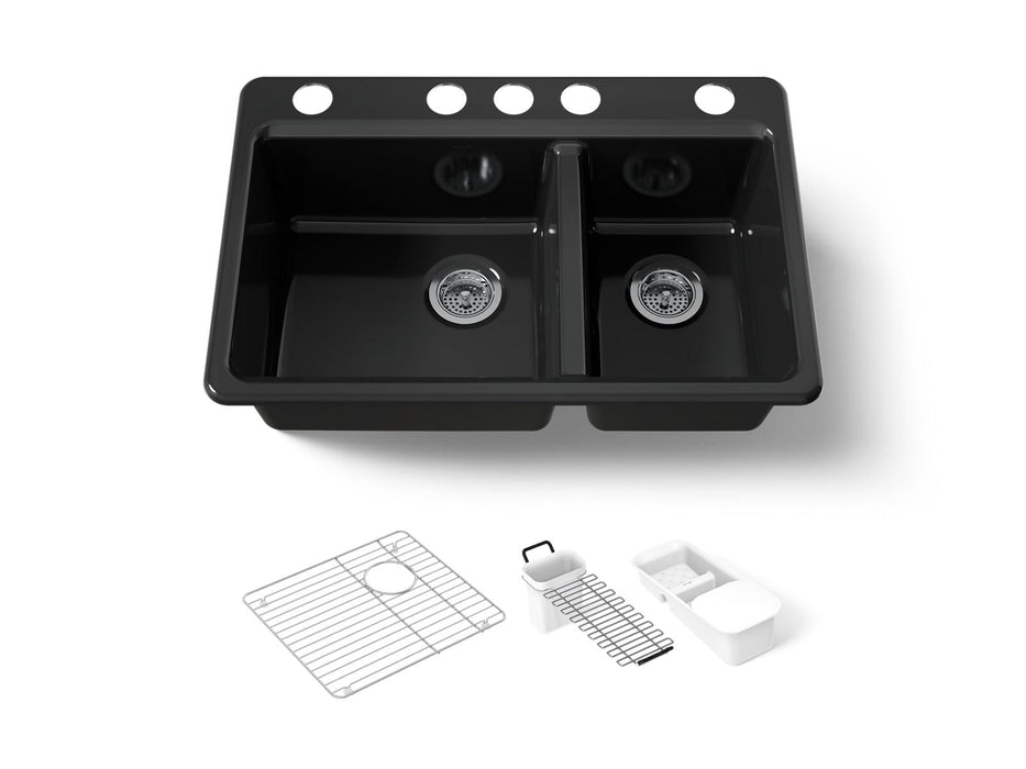 KOHLER K-8669-5UA3 Riverby 33" undermount double-bowl workstation kitchen sink, black black