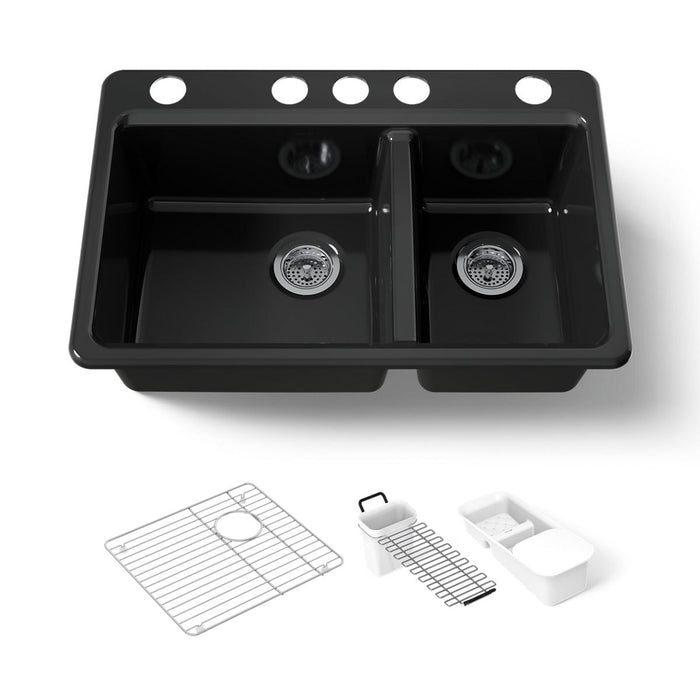 KOHLER K-8669-5UA3 Riverby 33" undermount double-bowl workstation kitchen sink, black black - view 5