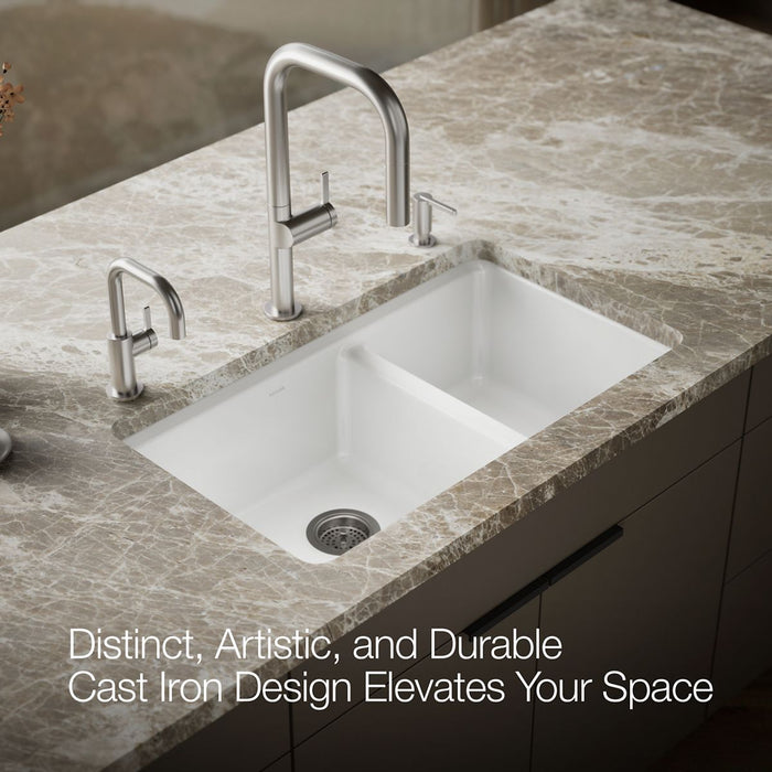 KOHLER K-8669-5UA3 Riverby 33" undermount double-bowl workstation kitchen sink, white - view 4