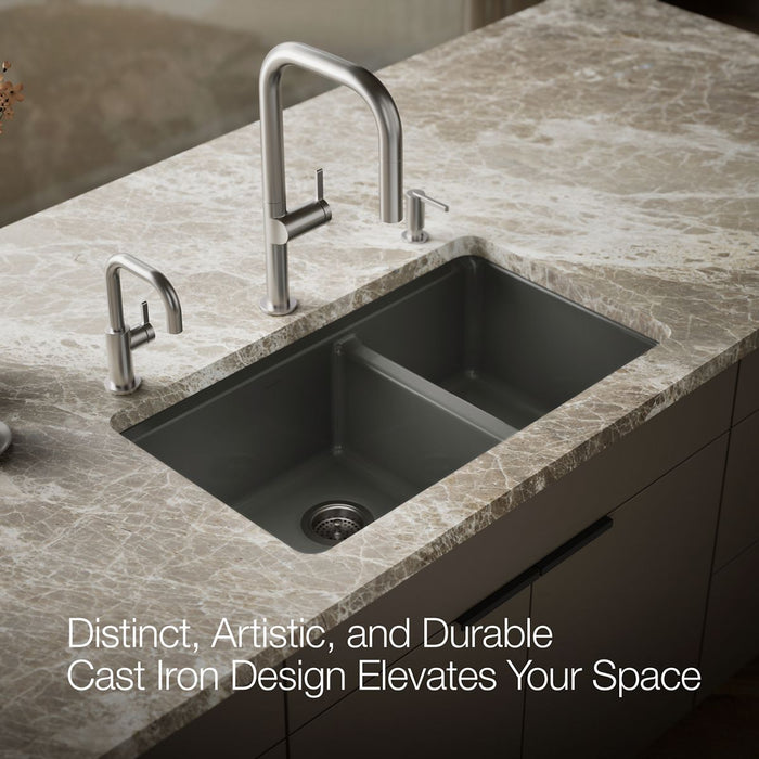 KOHLER K-8669-5UPC Riverby 33" undermount double-bowl workstation kitchen sink, thunder grey - view 4