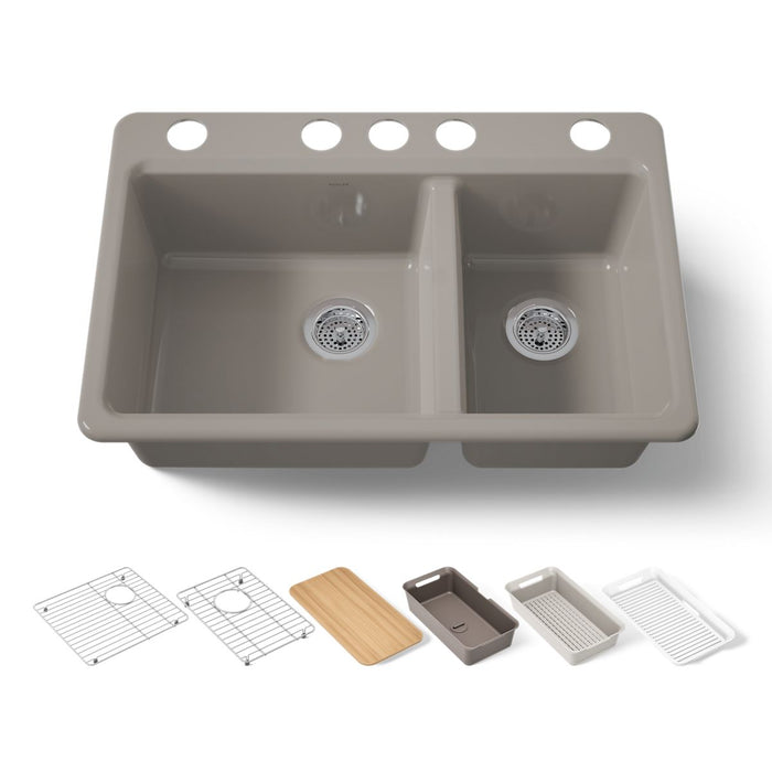 KOHLER K-8669-5UPC Riverby 33" undermount double-bowl workstation kitchen sink