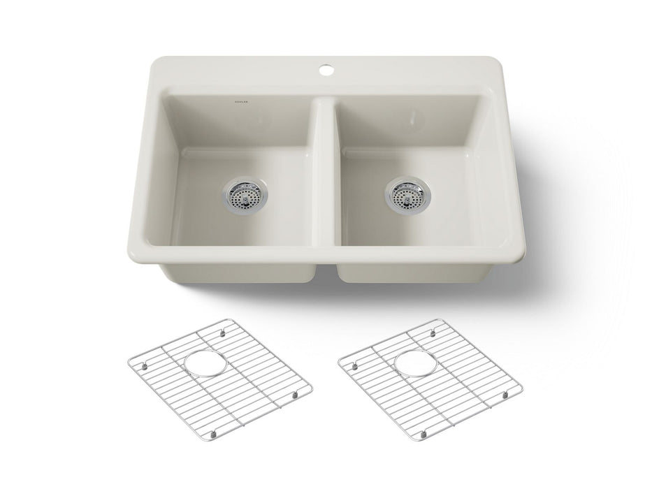 KOHLER K-8679-1A1 Riverby 33" top-mount double-bowl kitchen sink, biscuit