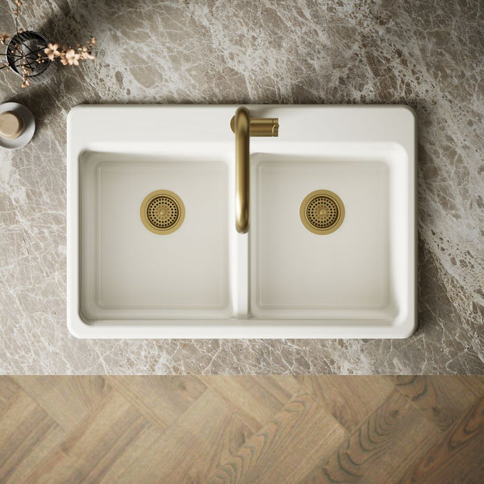 KOHLER K-8679-1A1 Riverby 33" top-mount double-bowl kitchen sink, biscuit - view 3