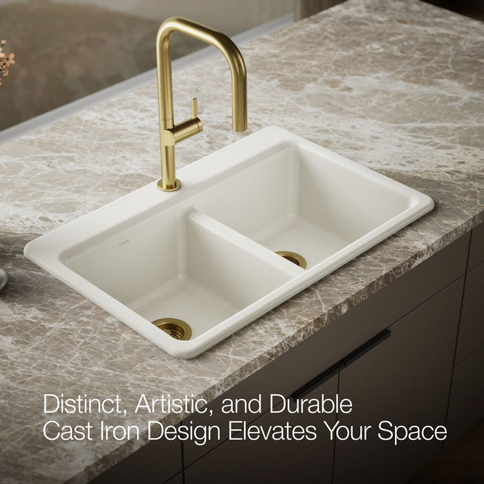KOHLER K-8679-1A1 Riverby 33" top-mount double-bowl kitchen sink, biscuit - view 5