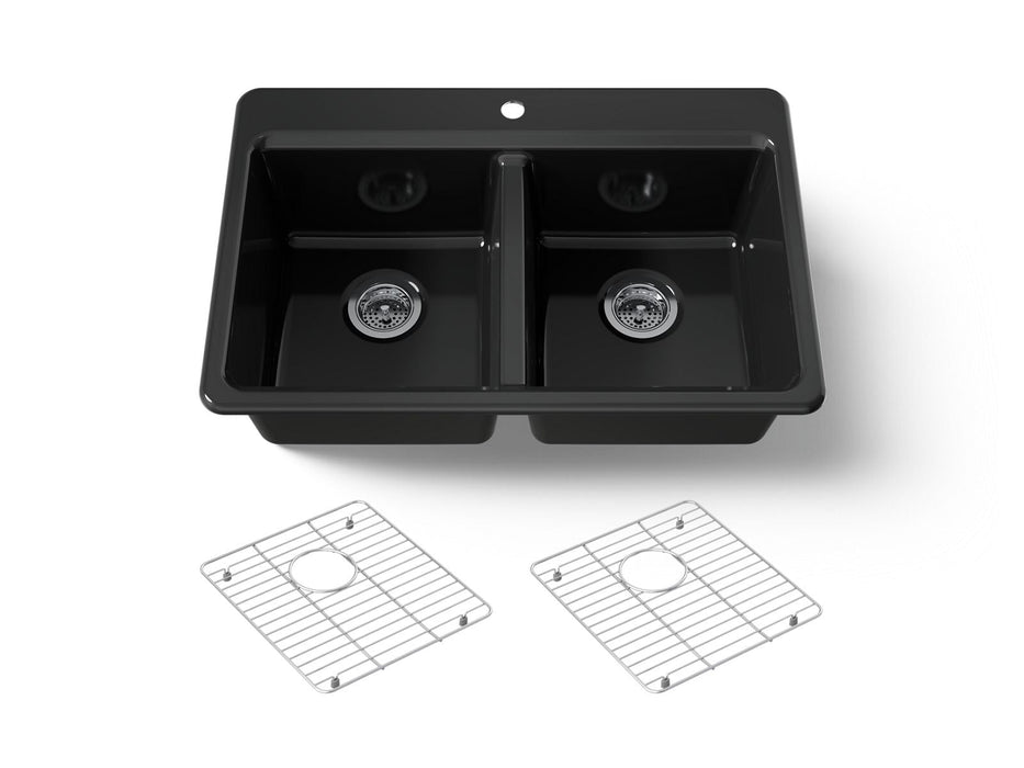 KOHLER K-8679-1A1 Riverby 33" top-mount double-bowl kitchen sink, black black