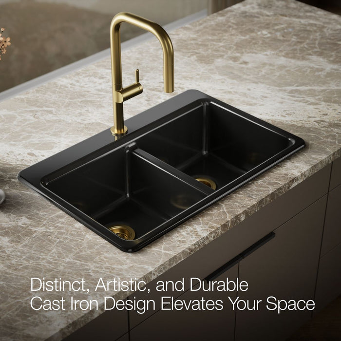 KOHLER K-8679-1A1 Riverby 33" top-mount double-bowl kitchen sink, black black - view 5